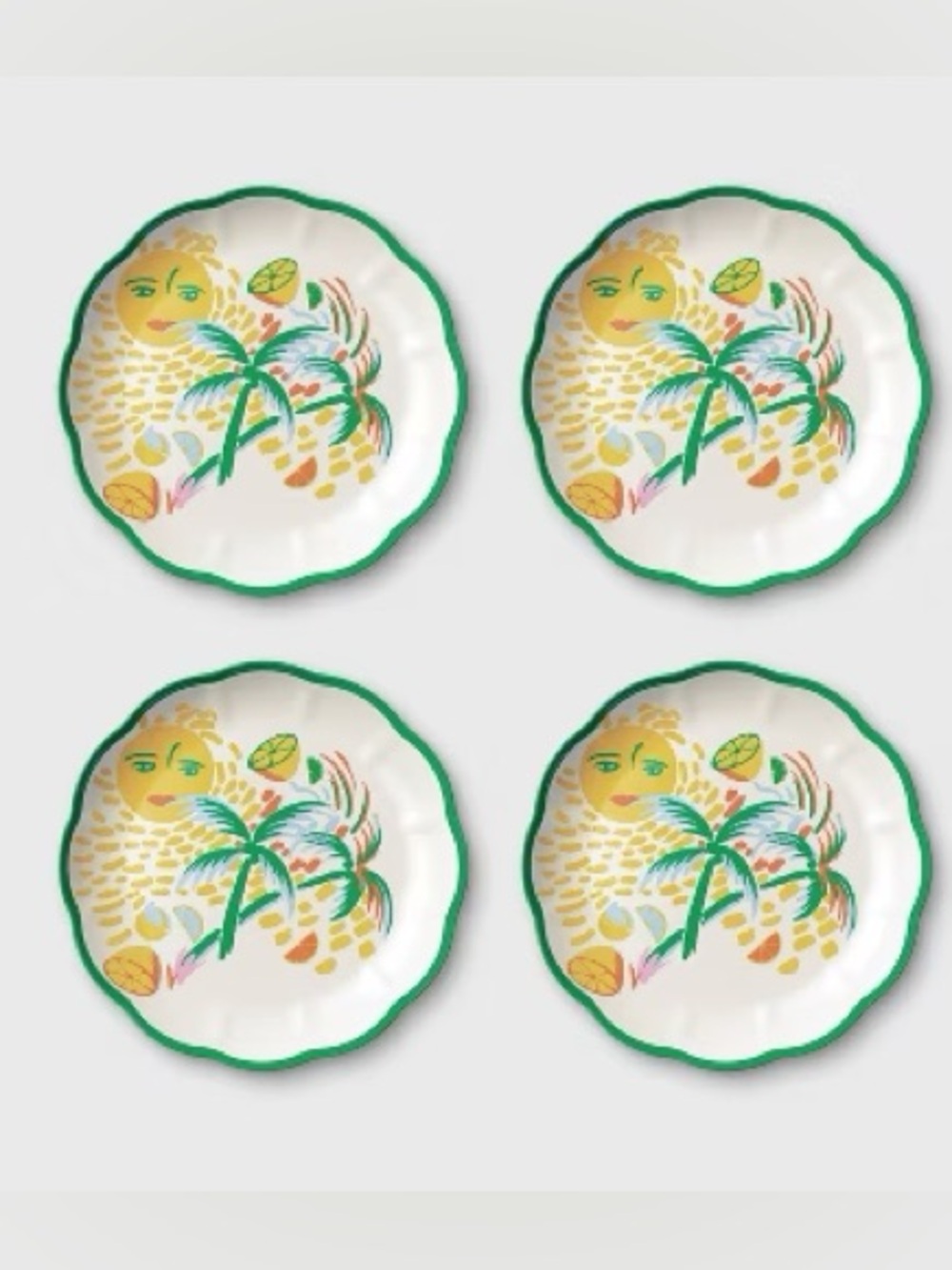 ROLLER RABBIT NWT 4 piece Vacation Melamine Salad Plates -9”